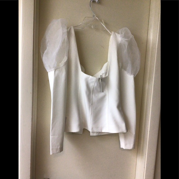 ASOS off white corset style blouse size 10 with puff chiffon sleeves NWT - Picture 5 of 6